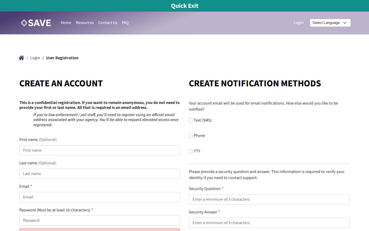 Nevada SAVE notification registration form