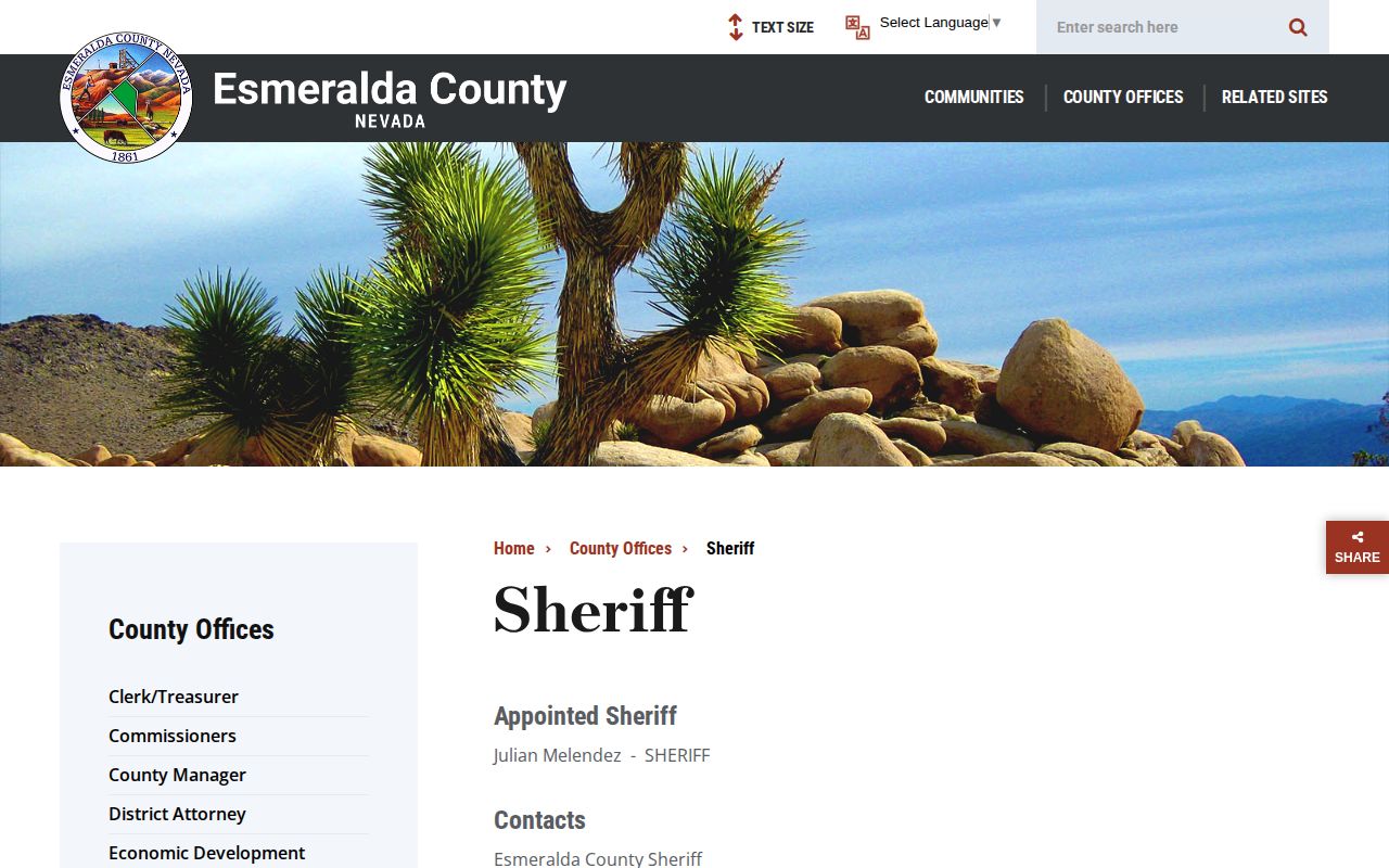 Esmeralda County Sheriff release records contact page