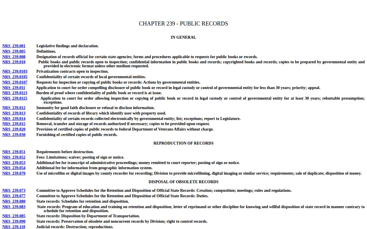 Nevada public records procedure for Esmeralda County release records